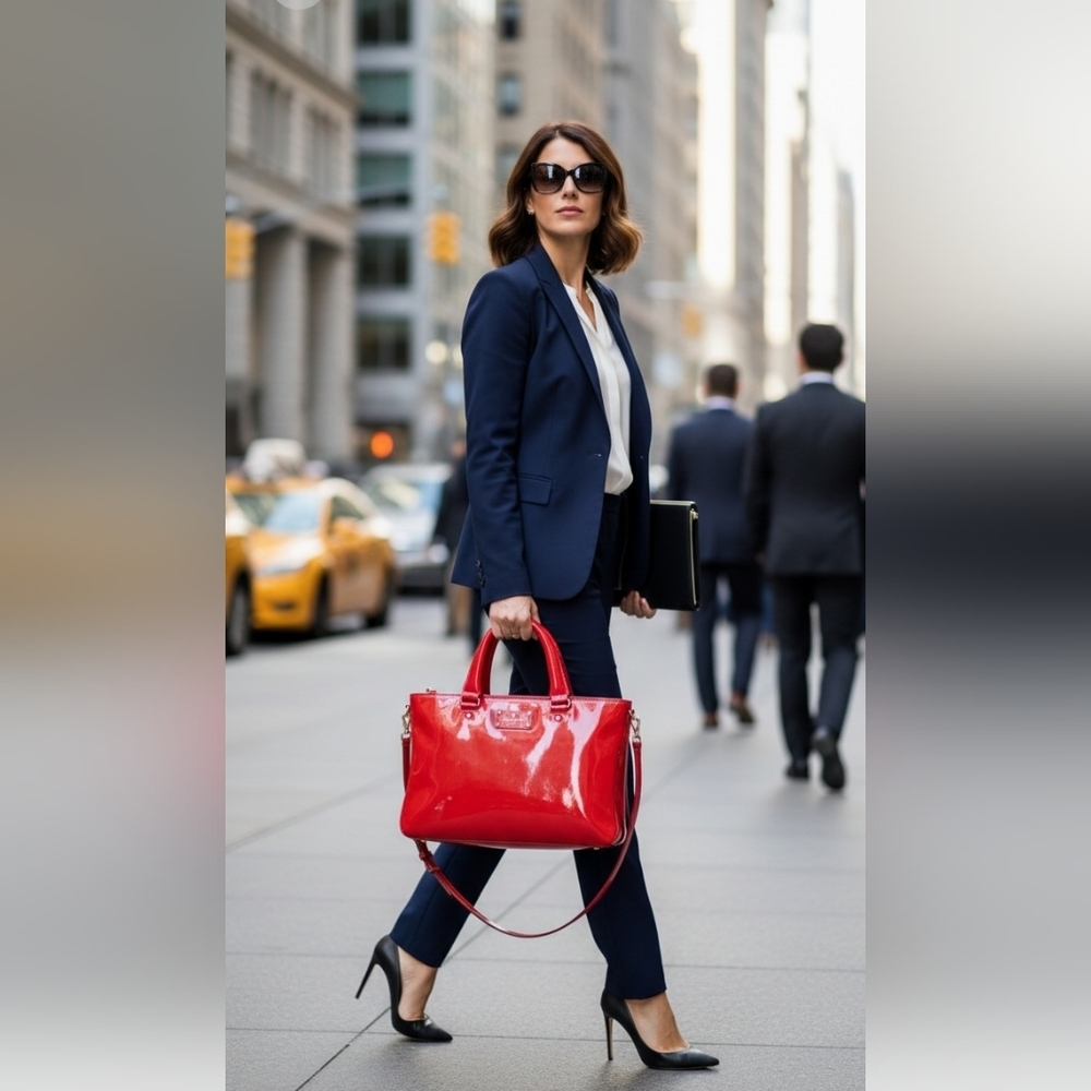 Kate Spade NWOT Fanfare Brette Scarlet Liquid Patent 2-Way Bag  Storybook Lining - Picture 3 of 13